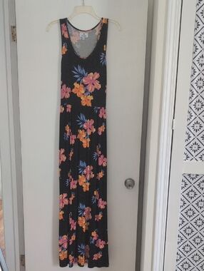 Black Floral Maxi Dress with Pink & Orange Blooms